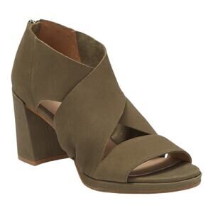 Eileen Fisher NWOB Marla Block Heel Sandal Olive Green Nubuck Leather Size 6